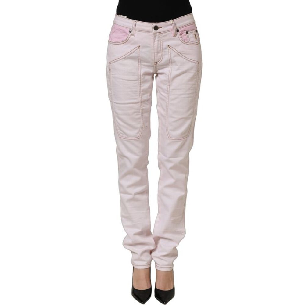 Jeckerson Light Pink Cotton Mid Waist Denim Trouser Women's Jeans